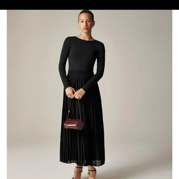 J. Crew Pleated Ballet Maxi Dress Stretch Cotton Long Sleeve Black Medium NWT - Picture 5 of 9